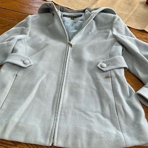 Fleet Street Wool blue zip front hooded coat.  Size medium. Wool/nylon blend.